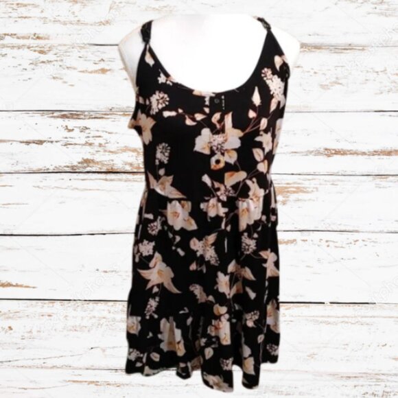 SWS Streetwear Society sleeveless black flower pattern mini dress Large - Picture 1 of 11